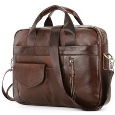 Men's Laptop Bag Briefcase Top Handle Bag Nappa Leather Cowhide Office & Career Zipper Plain Black Coffee