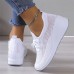 Women's Sneakers Height Increasing Shoes Outdoor Daily Solid Color Summer Wedge Heel Round Toe Sporty Casual Comfort Running Walking Tissage Volant Elastic Band Black White Apricot