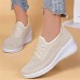 Women's Sneakers Height Increasing Shoes Outdoor Daily Solid Color Summer Wedge Heel Round Toe Sporty Casual Comfort Running Walking Tissage Volant Elastic Band Black White Apricot