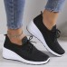 Women's Sneakers Height Increasing Shoes Outdoor Daily Solid Color Summer Wedge Heel Round Toe Sporty Casual Comfort Running Walking Tissage Volant Elastic Band Black White Apricot