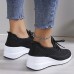 Women's Sneakers Height Increasing Shoes Outdoor Daily Solid Color Summer Wedge Heel Round Toe Sporty Casual Comfort Running Walking Tissage Volant Elastic Band Black White Apricot