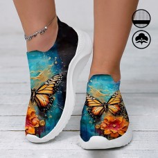 Women's Colorful Butterfly Watercolor Oil Painting Graphic Print Breathable High Elastic Fly Knit Sneakers