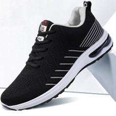 Men's Sneakers Flyknit Shoes Sporty Casual Outdoor Daily Tissage Volant Breathable Lace-up Black and White Black / Red Striped Summer Spring