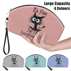 Women's Makeup Bag Pen Bag Wristlet Cosmetic Bag PU Leather Daily Holiday Travel Print Large Capacity Lightweight Durable Cat Pink Blue Green