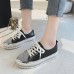 Women's Sneakers Bling Bling Shoes Plus Size Platform Sneakers Party Daily Solid Colored Rhinestone Flat Heel Round Toe Sporty Casual PU Leather Glitter Lace-up Silver Black White