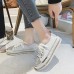 Women's Sneakers Bling Bling Shoes Plus Size Platform Sneakers Party Daily Solid Colored Rhinestone Flat Heel Round Toe Sporty Casual PU Leather Glitter Lace-up Silver Black White