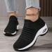 Women's Sneakers Plus Size Flyknit Shoes Outdoor Daily Color Block Summer Flat Heel Round Toe Sporty Casual Running Walking Tissage Volant Loafer Black And White Blue Grey Black gray