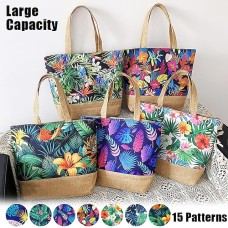 Women's Tote Shoulder Bag Canvas Tote Bag Canvas Outdoor Daily Holiday Zipper Flower Print Large Capacity Foldable Lightweight Geometric Flower Colorful feathers Autumn leaves Rainforest