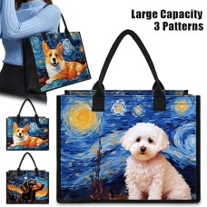 Women's Handbag Tote Boston Bag Polyester Shopping Daily Travel Print Large Capacity Foldable Lightweight Dog Royal Blue Blue Dark Blue