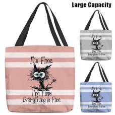 Women's Tote Shoulder Bag Canvas Tote Bag Polyester Shopping Daily Holiday Print Large Capacity Foldable Lightweight Cat Letter Pink Blue Grey