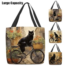 Women's Tote Shoulder Bag Canvas Tote Bag Oxford Cloth Shopping Holiday Print Large Capacity Foldable Lightweight Cat 3D Rainbow