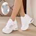 Women's Sneakers Flyknit Shoes Daily Indoor Solid Color Floral Summer Sequin Embroidery Hidden Heel Round Toe Fashion Sporty Casual Elastic Fabric Lace-up White