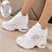 Women's Sneakers Flyknit Shoes Daily Indoor Solid Color Floral Summer Sequin Embroidery Hidden Heel Round Toe Fashion Sporty Casual Elastic Fabric Lace-up White