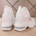 Women's Sneakers Flyknit Shoes Daily Indoor Solid Color Floral Summer Sequin Embroidery Hidden Heel Round Toe Fashion Sporty Casual Elastic Fabric Lace-up White