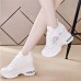 Women's Sneakers Flyknit Shoes Daily Indoor Solid Color Floral Summer Sequin Embroidery Hidden Heel Round Toe Fashion Sporty Casual Elastic Fabric Lace-up White