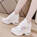 Women's Sneakers Flyknit Shoes Daily Indoor Solid Color Floral Summer Sequin Embroidery Hidden Heel Round Toe Fashion Sporty Casual Elastic Fabric Lace-up White