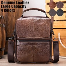 Men's Crossbody Bag Shoulder Bag Satchel Leather Outdoor Daily Holiday Zipper Large Capacity Waterproof Lightweight Solid Color Black Brown Dark Coffee