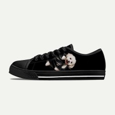 Women's Sneakers Print Shoes Animal Print Canvas Shoes Daily Dog 3D Flat Heel Fashion Classic Casual Canvas Lace-up Bright Black