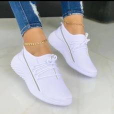 Women's Sneakers Plus Size Flyknit Shoes White Shoes Daily Solid Colored Summer Lace-up Flat Heel Round Toe Casual Running Tennis Shoes Tissage Volant Lace-up White Red Blue