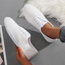 Women's Sneakers Plus Size Canvas Shoes White Shoes Outdoor Office Work Solid Colored Summer Spring Fall Lace-up Flat Heel Round Toe Basic Classic Casual Walking Canvas Lace-up Black White