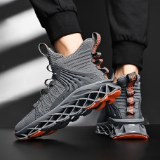 Men's Sneakers Running Shoes Blade Type Patchwork Flyknit Cushioning Breathable Lightweight Soft Running Walking Round Toe Rubber Knit Summer Spring Black Red Grey