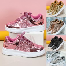 Women's Sneakers Bling Bling Shoes Pink Shoes Plus Size Outdoor Color Block 3D Summer Winter Rhinestone Flat Heel Round Toe Closed Toe Fashion Sporty Casual PU Lace-up Silver Black Pink