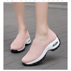 Women's Sneakers Plus Size Flyknit Shoes Slip-on Sneakers Daily Solid Color Summer Wedge Heel Round Toe Casual Minimalism Running Walking Tissage Volant Loafer Black Light Pink Blue