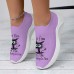 Women's Sneakers Slip-Ons Print Shoes Animal Print Flyknit Shoes Outdoor Daily Cat Flat Heel Fashion Casual Tissage Volant Pink Blue Purple