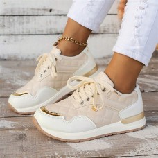 Women's Sneakers Plus Size Platform Sneakers Outdoor Daily Travel Color Block Embroidery Platform Round Toe Fashion Sporty Casual Walking Faux Leather Lace-up Almond Black White