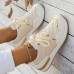 Women's Sneakers Plus Size Platform Sneakers Outdoor Daily Travel Color Block Embroidery Platform Round Toe Fashion Sporty Casual Walking Faux Leather Lace-up Almond Black White