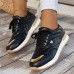 Women's Sneakers Plus Size Platform Sneakers Outdoor Daily Travel Color Block Embroidery Platform Round Toe Fashion Sporty Casual Walking Faux Leather Lace-up Almond Black White