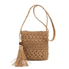 Women's Crossbody Bag Straw Daily Beach Zipper Lightweight Solid Color Khaki