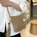 Women's Crossbody Bag Straw Daily Beach Zipper Lightweight Solid Color Khaki