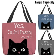 Women's Tote Shoulder Bag Canvas Tote Bag Polyester Shopping Daily Holiday Print Large Capacity Foldable Lightweight Cat Letter Pink Blue Grey