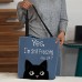 Women's Tote Shoulder Bag Canvas Tote Bag Polyester Shopping Daily Holiday Print Large Capacity Foldable Lightweight Cat Letter Pink Blue Grey