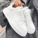 Men's Sneakers White Shoes Walking Vintage Casual Outdoor Daily Knit Warm Height Increasing Comfortable Lace-up Black White Fall Winter