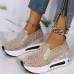 Women's Slip-Ons Comfort Shoes Daily Solid Color Summer Flower Wedge Heel Round Toe Casual Mesh Loafer Black White khaki