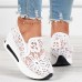 Women's Slip-Ons Comfort Shoes Daily Solid Color Summer Flower Wedge Heel Round Toe Casual Mesh Loafer Black White khaki