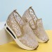 Women's Slip-Ons Comfort Shoes Daily Solid Color Summer Flower Wedge Heel Round Toe Casual Mesh Loafer Black White khaki