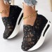 Women's Sneakers Plus Size Height Increasing Shoes Slip-on Sneakers Outdoor Daily Solid Color Summer Sequin Wedge Heel Round Toe Casual Minimalism Walking Mesh Loafer Silver Black Gold