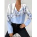 Women's Shirt Blouse Floral Pink Blue Purple Print Button Long Sleeve Casual Holiday Fashion V Neck Regular Fit Spring &Fall