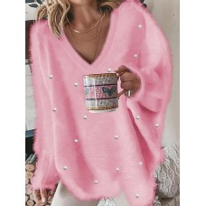 Women's Oversized Sweatshirt Pullover Solid Color Basic Neon & Bright White Pink Red Street Casual V Neck Long Sleeve Top Micro-elastic Fall & Winter