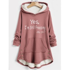 Women's Hoodie Sweatshirt Pullover Sherpa Fleece Lined Letter Warm Funny Fuzzy Button Front Pocket Print Pink Blue Gray Casual Sports Hoodie Long Sleeve Top Micro-elastic Fall & Winter