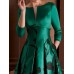 Women‘s Emerald Green Party Christmas Dress Midi Dress Green 3/4 Length Sleeve Floral Print Summer Spring Fall Winter V Neck Dress