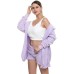 Women's Hooded Pajama Sets 3 Pieces Fluffy Fleece Long Sleeves Coat Shorts Vest for Winter Gift for Valentine's Day