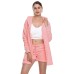 Women's Hooded Pajama Sets 3 Pieces Fluffy Fleece Long Sleeves Coat Shorts Vest for Winter Gift for Valentine's Day