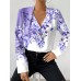 Women's Shirt Blouse Floral Pink Blue Purple Print Button Long Sleeve Casual Holiday Fashion V Neck Regular Fit Spring &Fall