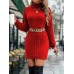 Women's Christmas Red Turtleneck Sweater Dress Elegant Long Sleeve Mini Knitted Sweater Dress