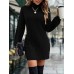 Women's Christmas Red Turtleneck Sweater Dress Elegant Long Sleeve Mini Knitted Sweater Dress