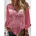 Women's Shirt Blouse Plain Sparkly Silvery Pink Royal Blue Sequins Long Sleeve Casual Basic V Neck Regular Fit Spring Fall